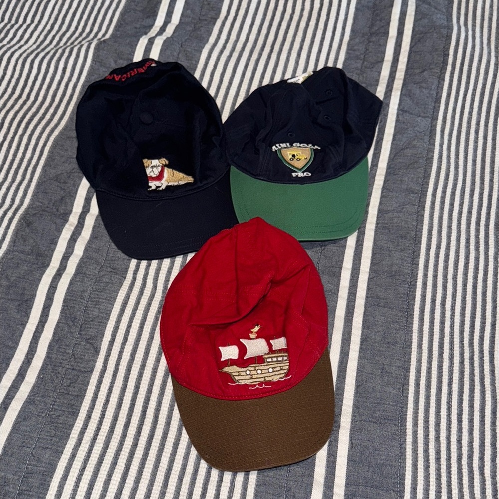 Set of Three Janie and Jack Embroidered Caps 4T-5T